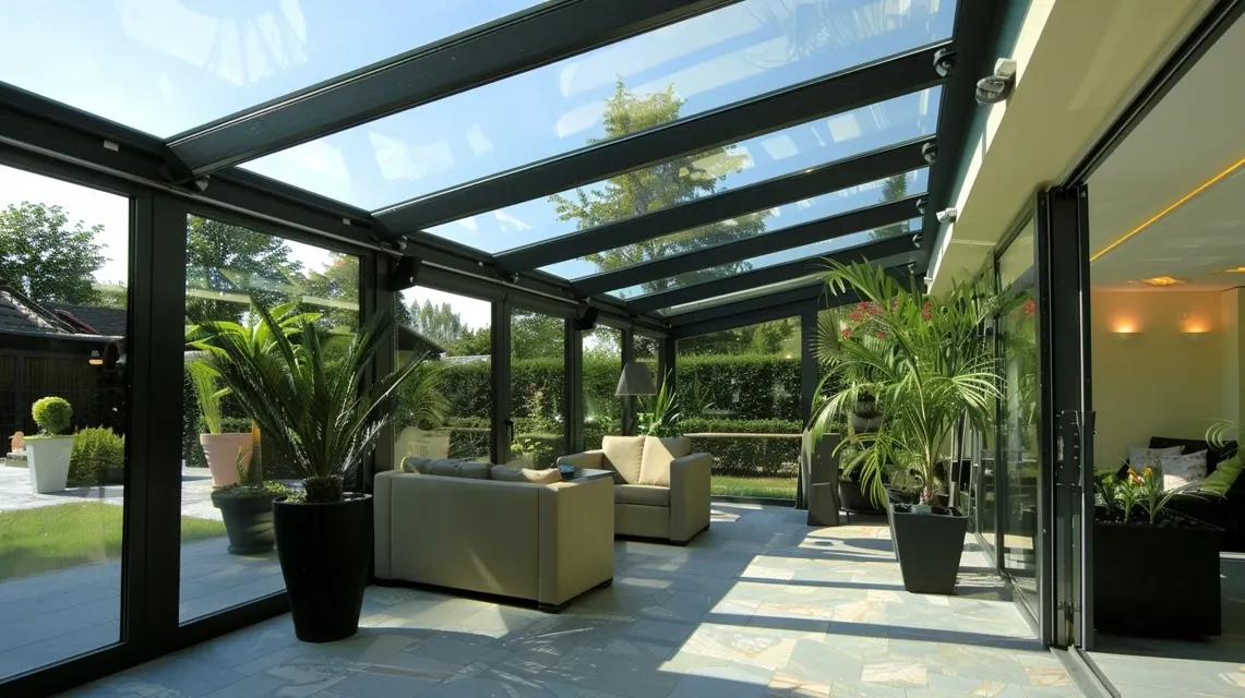 Ogród klasyczny widok na dach szklany